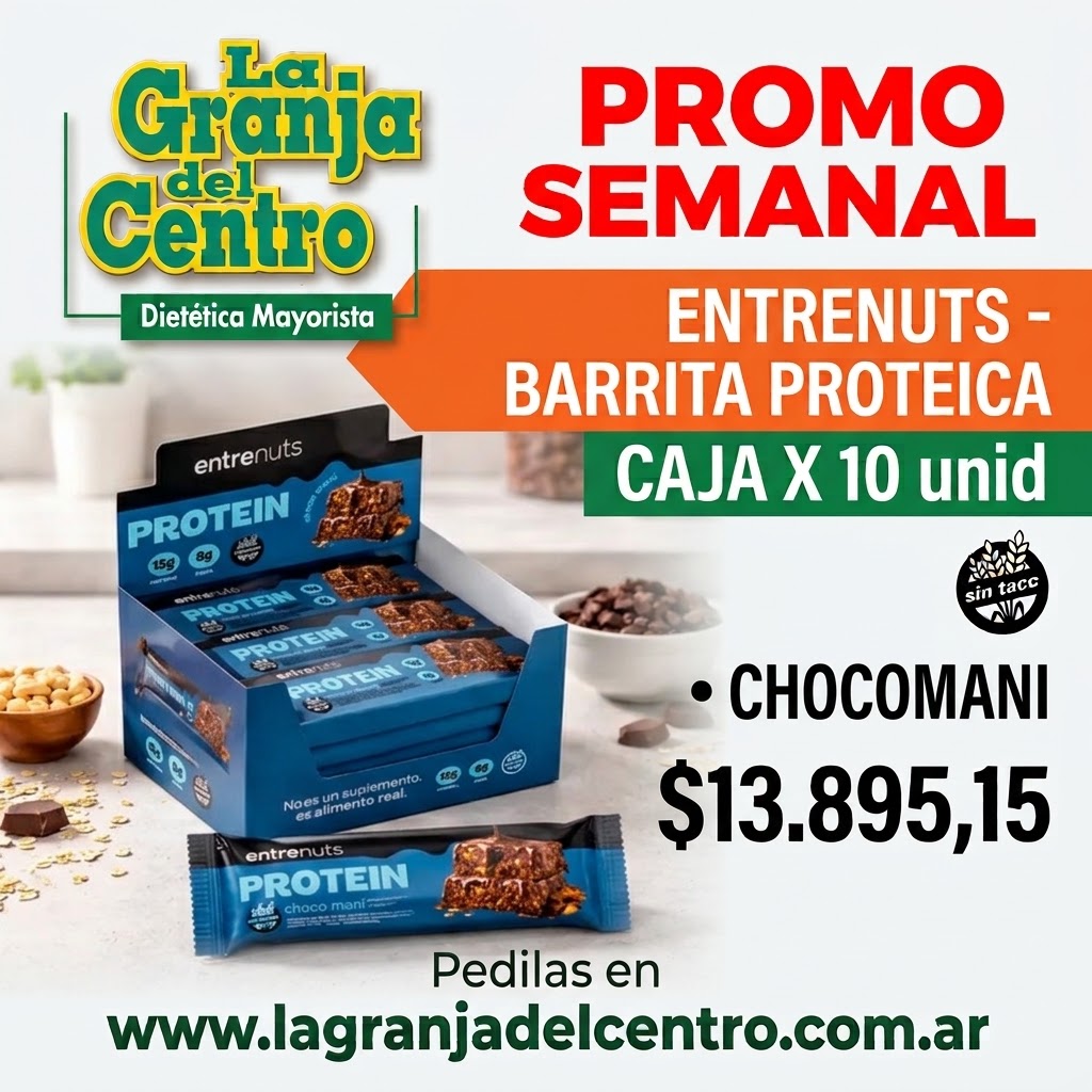 Ofertas y Promociones ENTRENUTS - BARRITA PROTEICA CHOCOMANI X 10 U sin tacc promo semanal